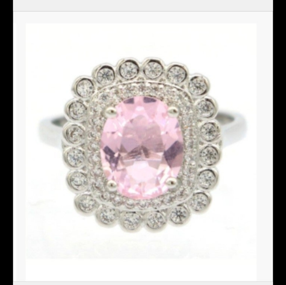 New size 8 pink kunzite cz sterling silver ring
